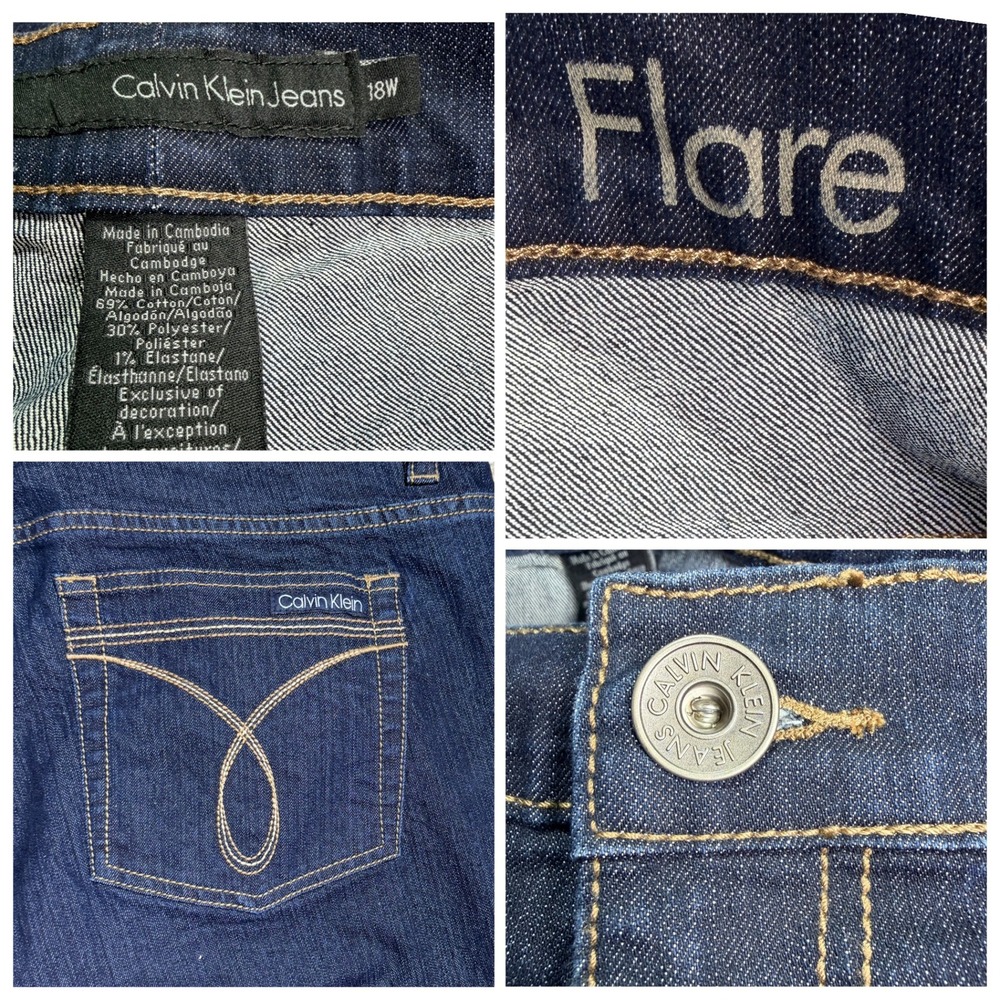 Calvin Klein Curvy Jeans Flare Womens Plus Size 18W Dark Blue Denim Y2K Classic - Picture 3 of 10